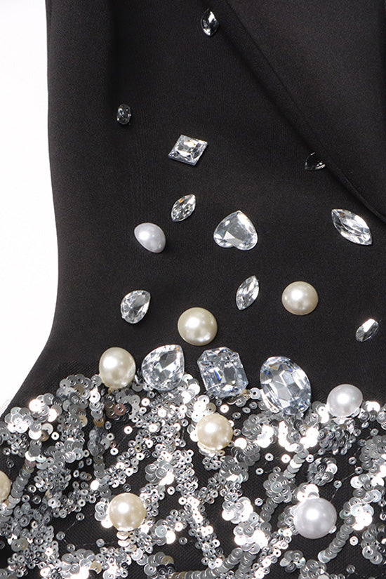 Sparkly Crystal Sequin Fringe Peak Lapel Zip Up Cinched Waist Party Blazer - Blazers - DYAVOR®