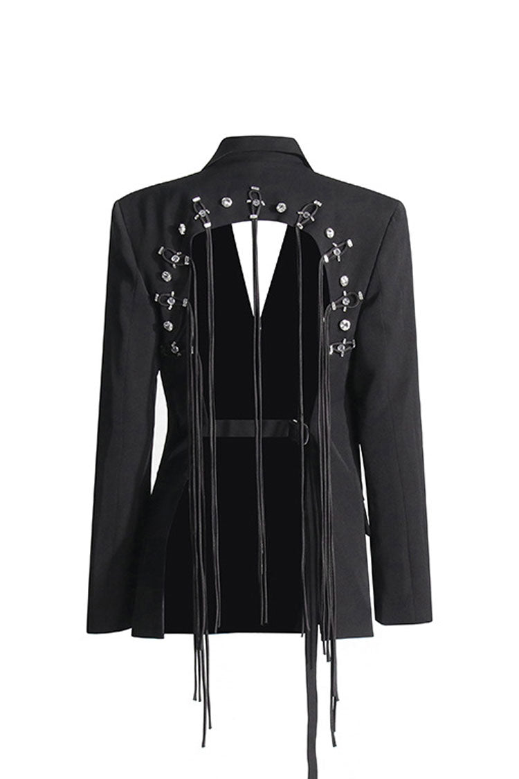 Sparkly Crystal Trim Fringe Backless Lapel Double Breasted Party Blazer - Blazers - DYAVOR®