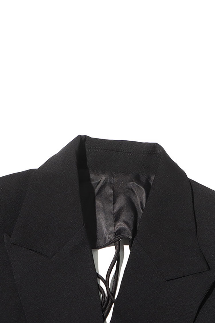 Sparkly Crystal Trim Fringe Backless Lapel Double Breasted Party Blazer - Blazers - DYAVOR®