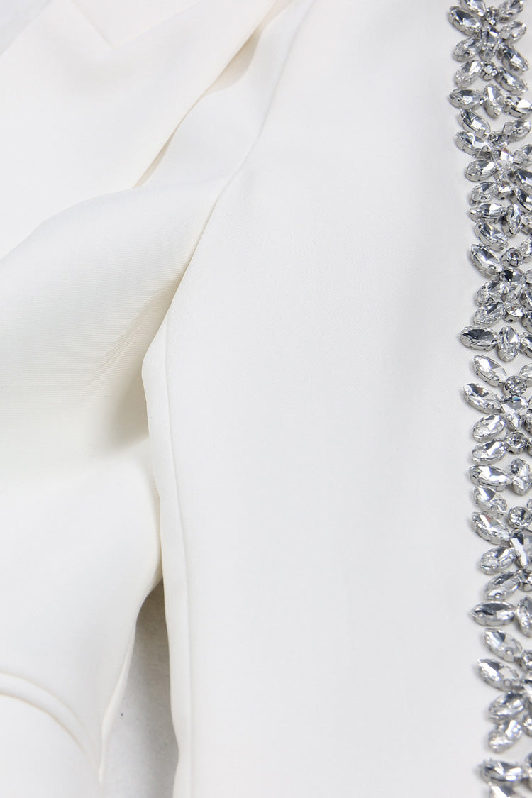 Sparkly Diamante Lapel Cinch Waist High Rise Flared Pant Two Piece Blazer Set - Matching Sets - DYAVOR®