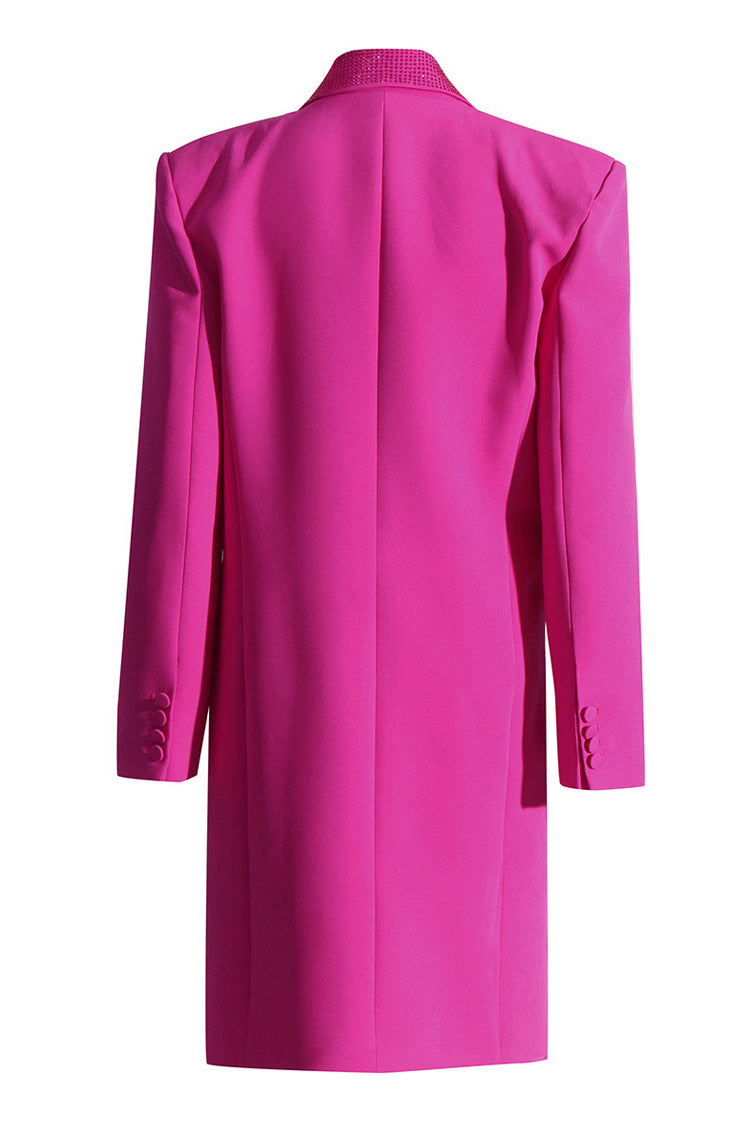 Sparkly Lapel Padded Long Sleeve Button Down Rhinestone Long Blazer - Blazers - DYAVOR®