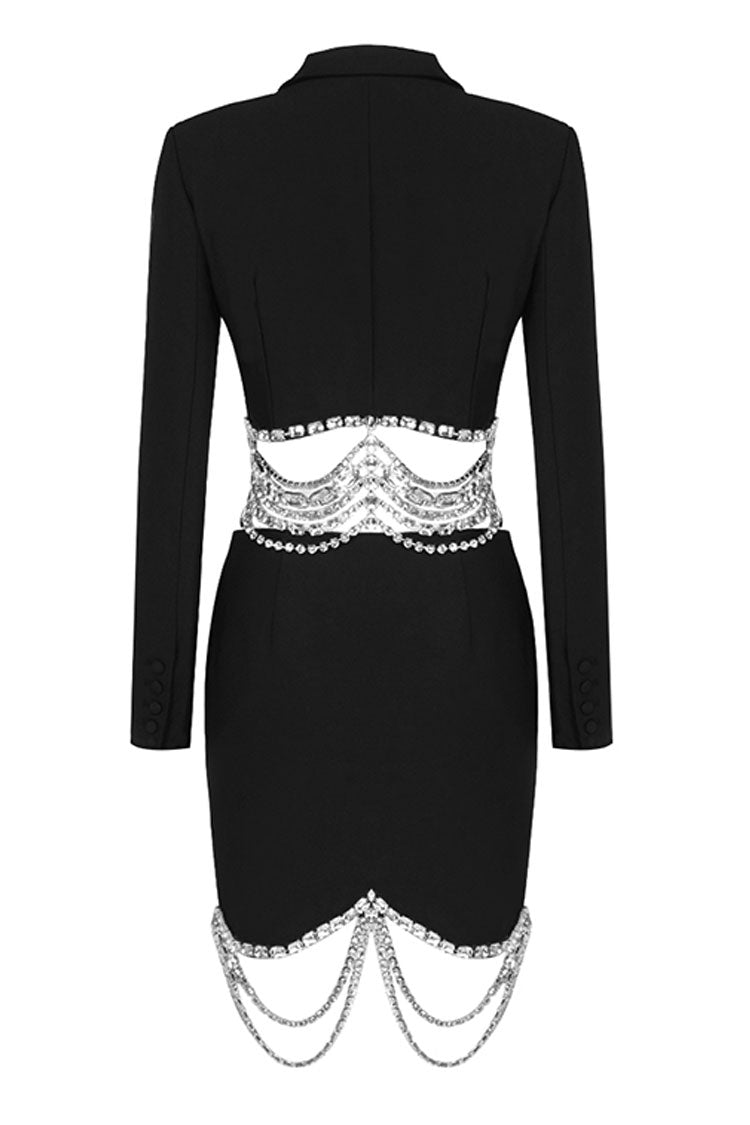 Sparkly Layered Rhinestone Crop Blazer Two Piece Mini Dress - Black - Two Piece - DYAVOR®