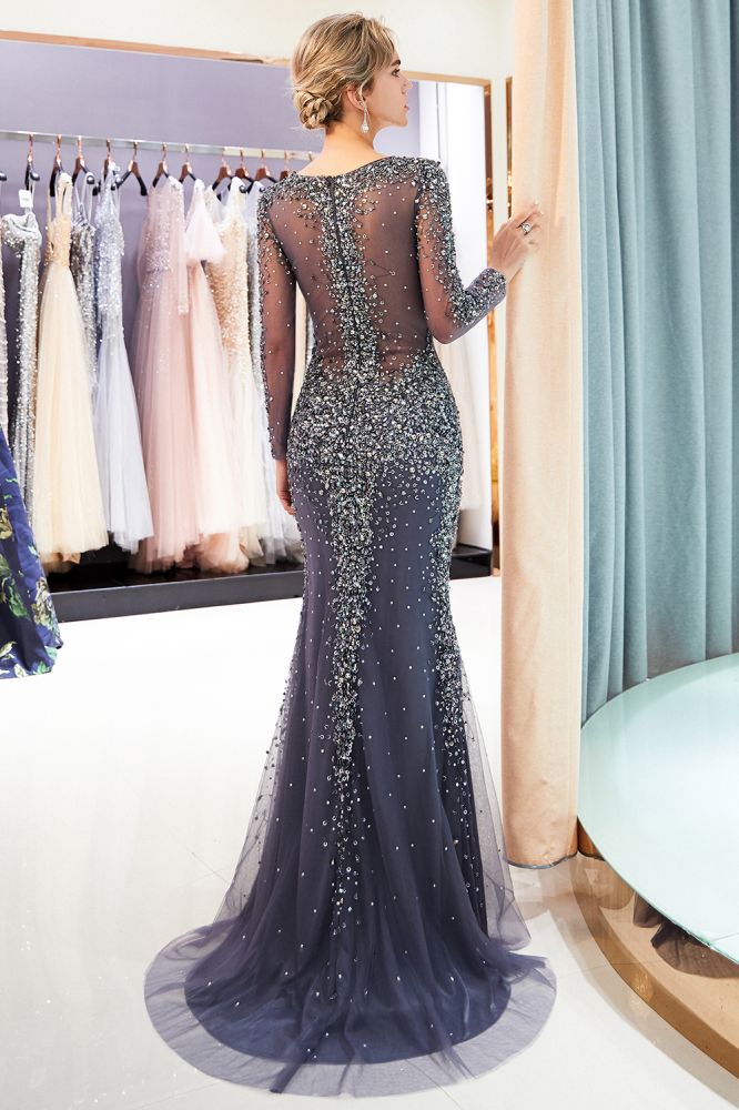 Sparkly Mermaid V-neck Long Sleeves Beading Evening Dresses - Prom Dresses - DYAVOR®