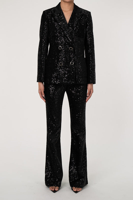 Sparkly Sequin Double Breasted High Waist Flared Pant Two Piece Blazer Set - Matching Sets - DYAVOR®