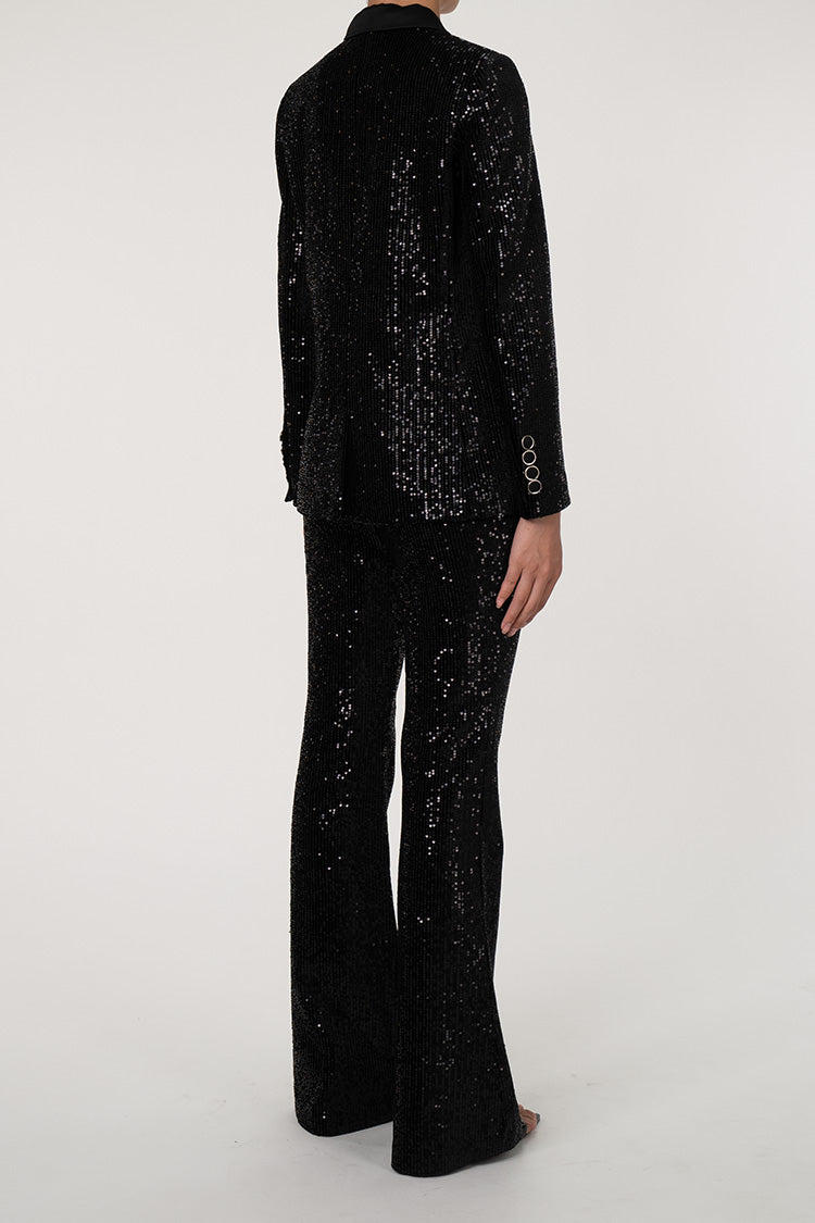 Sparkly Sequin Double Breasted High Waist Flared Pant Two Piece Blazer Set - Matching Sets - DYAVOR®