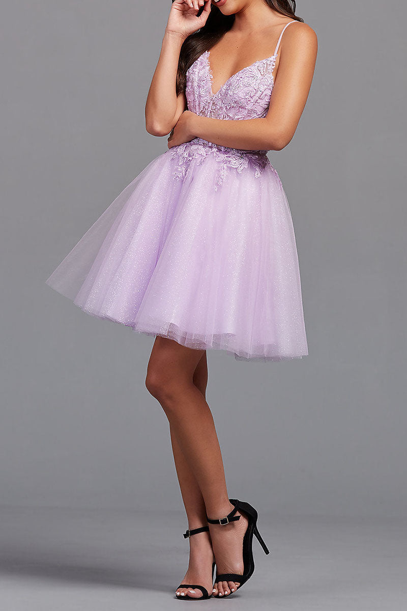 Althea |A-Line Backless Tulle Appliqued Homecoming Dress - Homecoming Dress - DYAVOR®