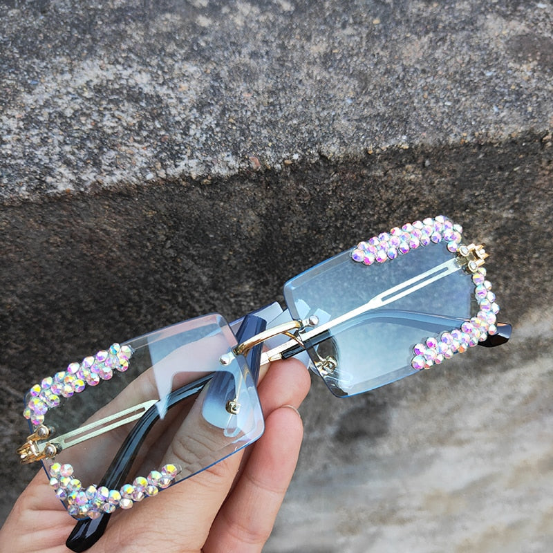 Women's Vintage Square Rimless Cooling Luxury Diamond Sunglasses - Women Sunglasses - DYAVOR®