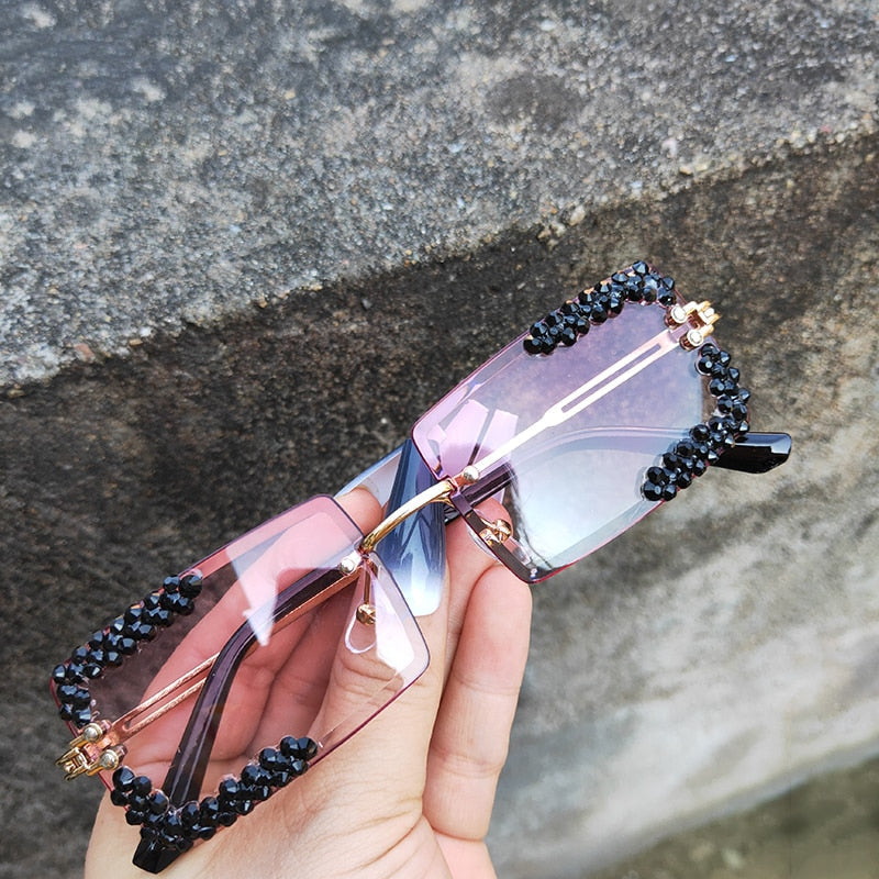 Women's Vintage Square Rimless Cooling Luxury Diamond Sunglasses - Women Sunglasses - DYAVOR®