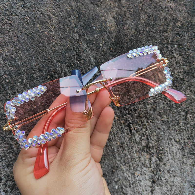 Women's Vintage Square Rimless Cooling Luxury Diamond Sunglasses - Women Sunglasses - DYAVOR®