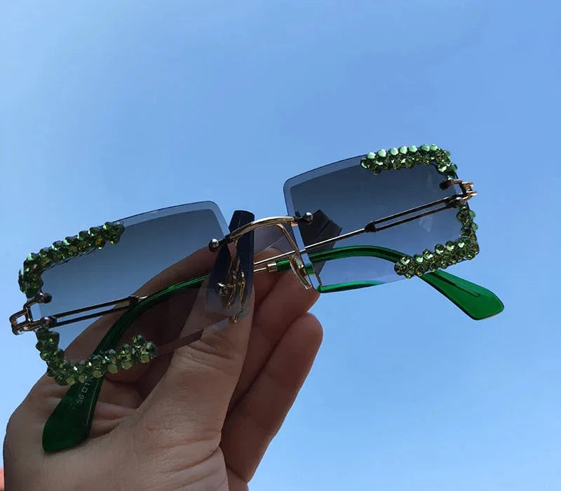 Women's Vintage Square Rimless Cooling Luxury Diamond Sunglasses - Women Sunglasses - DYAVOR®