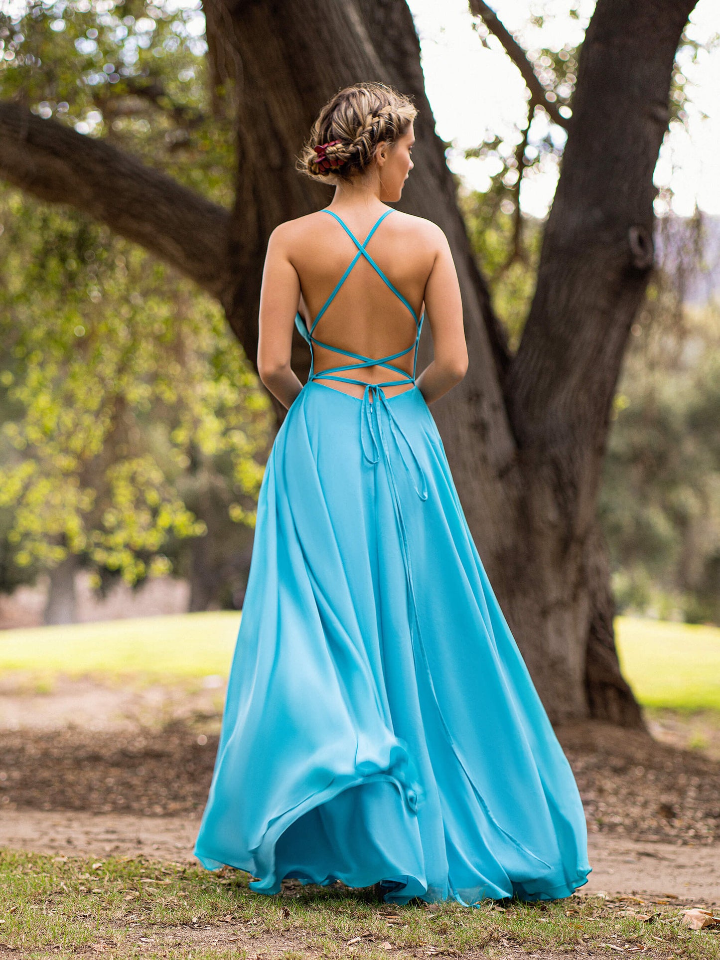 A-line Straight Across Chiffon Floor Length Cutout Back Prom Dress - Prom Dresses - DYAVOR®