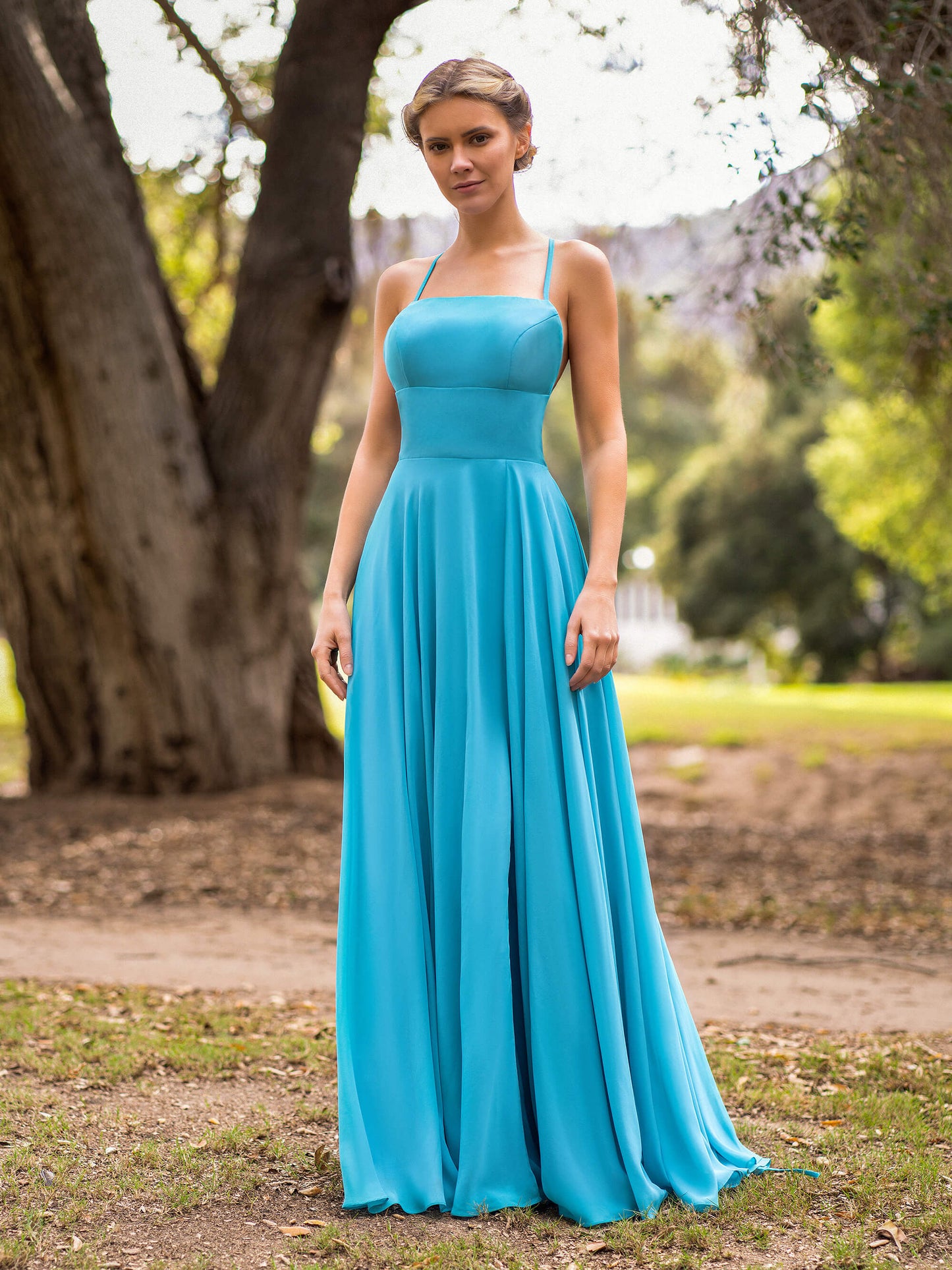 A-line Straight Across Chiffon Floor Length Cutout Back Prom Dress - Prom Dresses - DYAVOR®