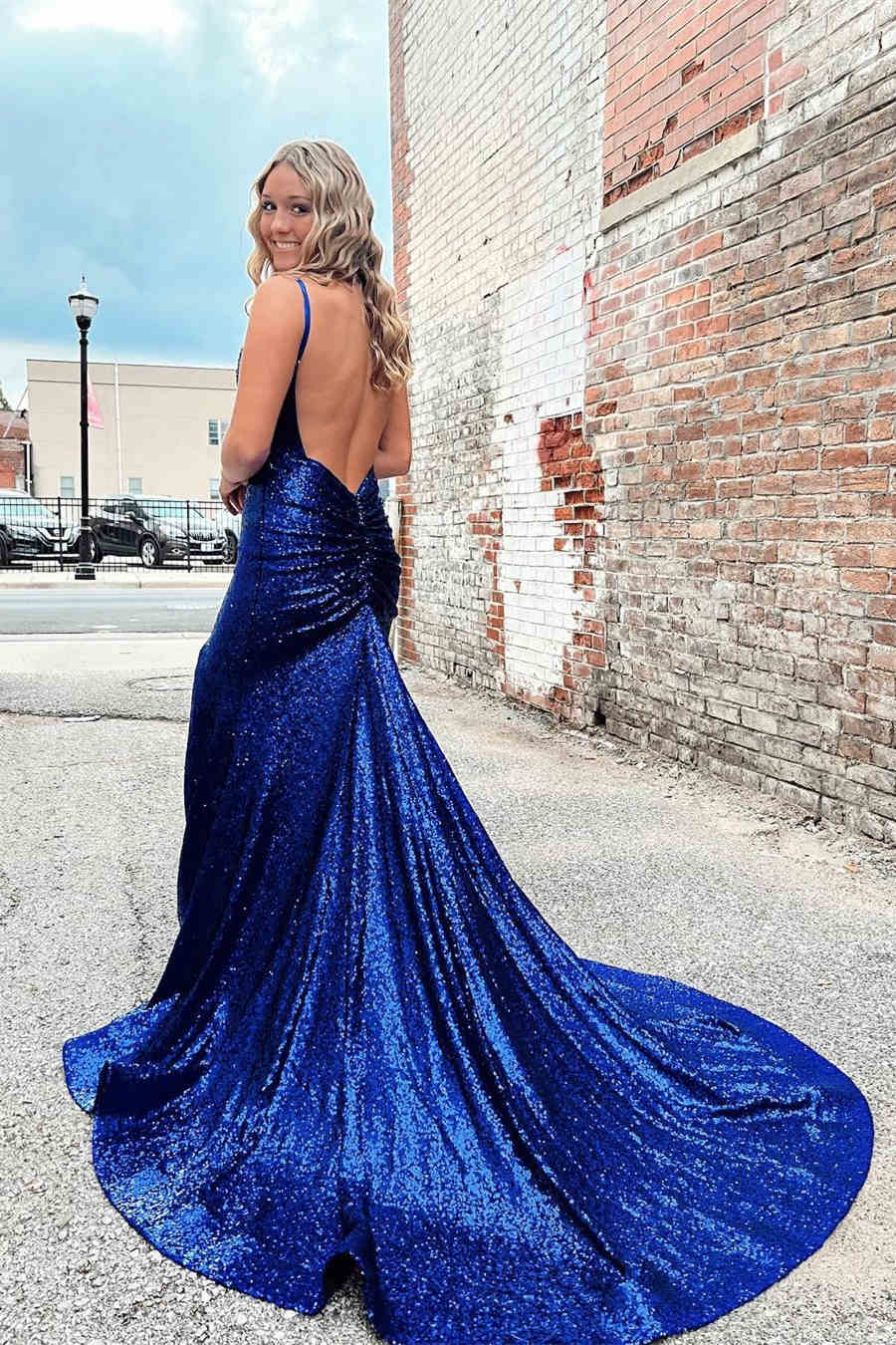 Straps Mermaid Prom dress with Slit in Royal Blue - Prom Dresses - DYAVOR®