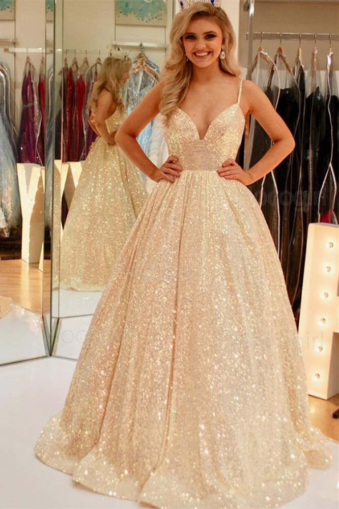 Stunning Pink Sequins A-Line Long Prom Dress - Prom Dresses - DYAVOR®