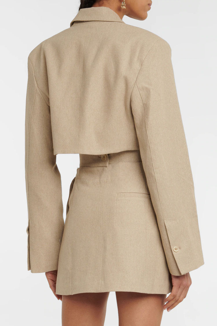 Stylish Long Sleeve Single Breasted Cutout Blazer Mini Dress - Apricot - Blazer - DYAVOR®