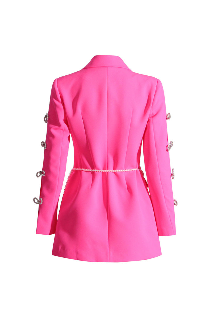 Sweet Faux Pearl Belted Cinched Waist Cutout Crystal Bow Party Blazer - Blazers - DYAVOR®
