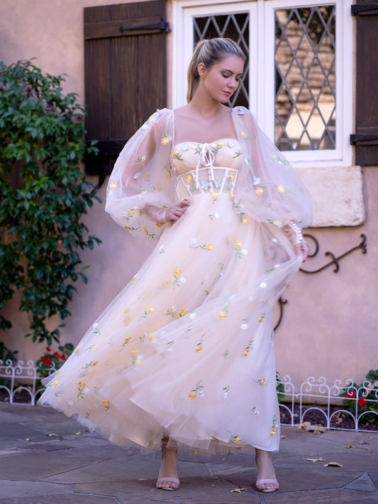 Sweetheart Neck Embroidered Lace Maxi Length Tulle Gown - Prom Dresses - DYAVOR®