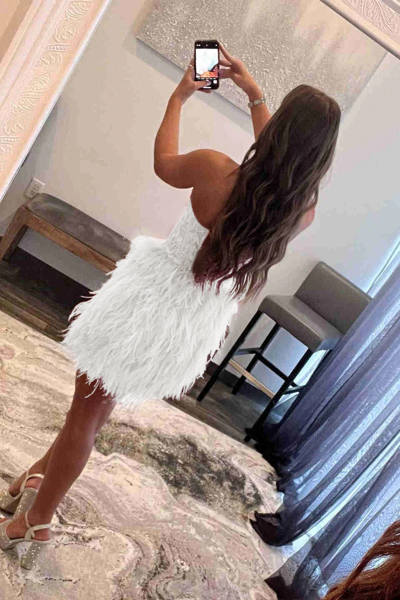 Amina |Sheath Sweetheart Lace Feather Skirt Homecoming Dress - Homecoming Dress - DYAVOR®