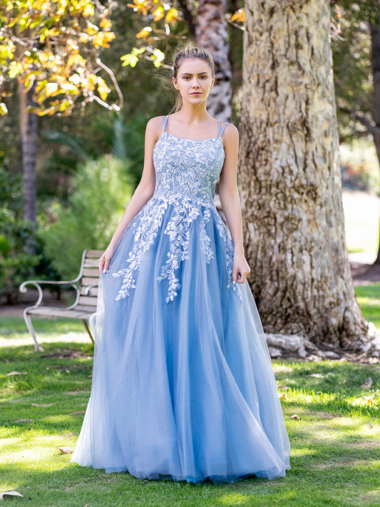 A-line Lace Applique Floor Length Tulle Prom Dress - Prom Dresses - DYAVOR®