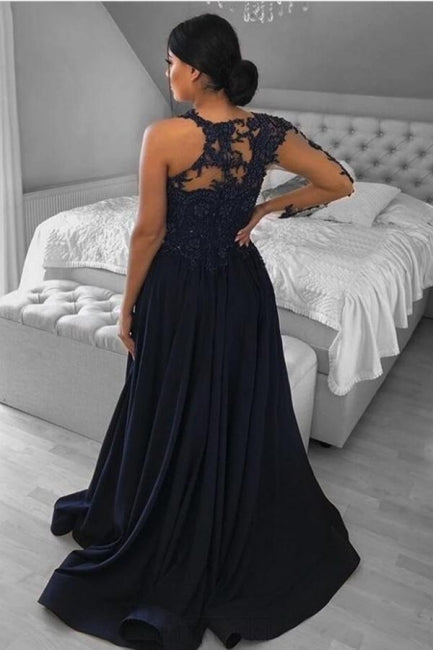 Unique One-shoulder Long-Sleeve A-Line Floor-Length Chiffon Prom Dresses with Appliques - Prom Dresses - DYAVOR®