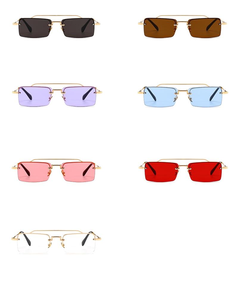 Unisex Gold Brown Red Retro Semi-Rimless Rectangle Metal Frame Sunglasses - Unisex Sunglasses - DYAVOR®