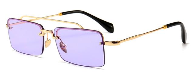 Unisex Gold Brown Red Retro Semi-Rimless Rectangle Metal Frame Sunglasses - Unisex Sunglasses - DYAVOR®