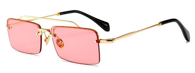 Unisex Gold Brown Red Retro Semi-Rimless Rectangle Metal Frame Sunglasses - Unisex Sunglasses - DYAVOR®