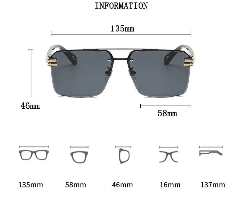 Men and Women Vintage Luxe Semi-rimless Anti-UV Square Sunglasses - Unisex Sunglasses - DYAVOR®