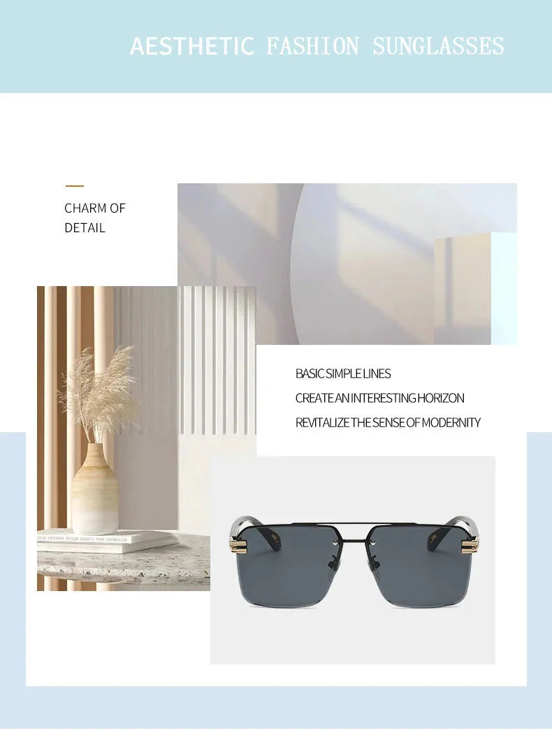Men and Women Vintage Luxe Semi-rimless Anti-UV Square Sunglasses - Unisex Sunglasses - DYAVOR®