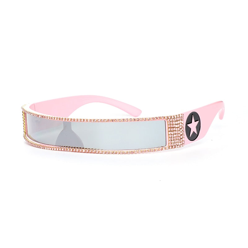 Unisex UV400 One Piece Steampunk Mirror Diamond Crystal Sunglasses - Unisex Sunglasses - DYAVOR®