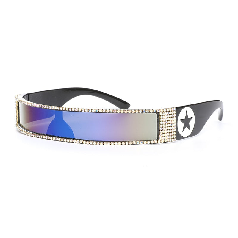 Unisex UV400 One Piece Steampunk Mirror Diamond Crystal Sunglasses - Unisex Sunglasses - DYAVOR®
