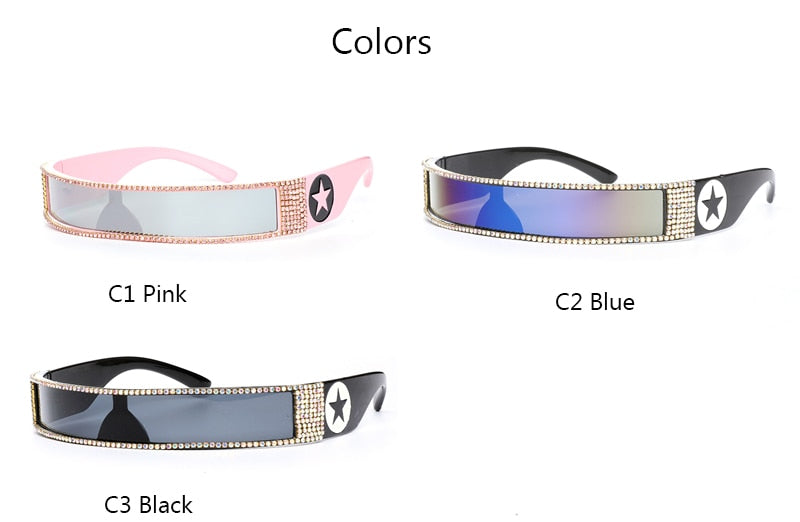 Unisex UV400 One Piece Steampunk Mirror Diamond Crystal Sunglasses - Unisex Sunglasses - DYAVOR®