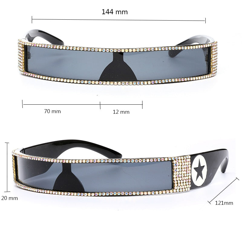 Unisex UV400 One Piece Steampunk Mirror Diamond Crystal Sunglasses - Unisex Sunglasses - DYAVOR®