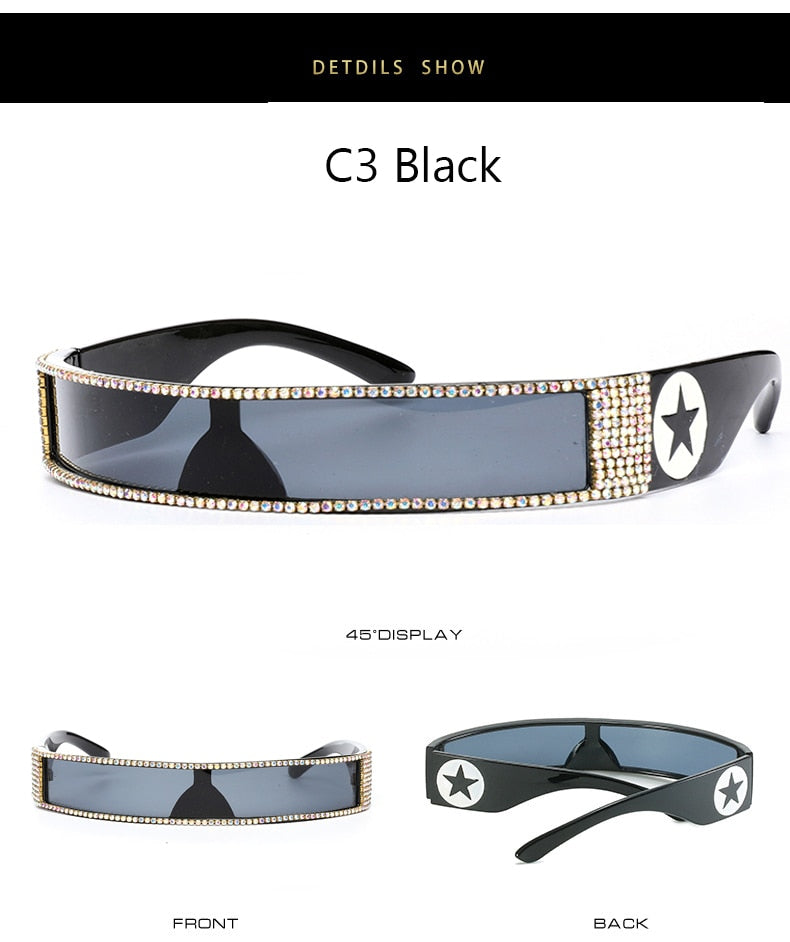 Unisex UV400 One Piece Steampunk Mirror Diamond Crystal Sunglasses - Unisex Sunglasses - DYAVOR®
