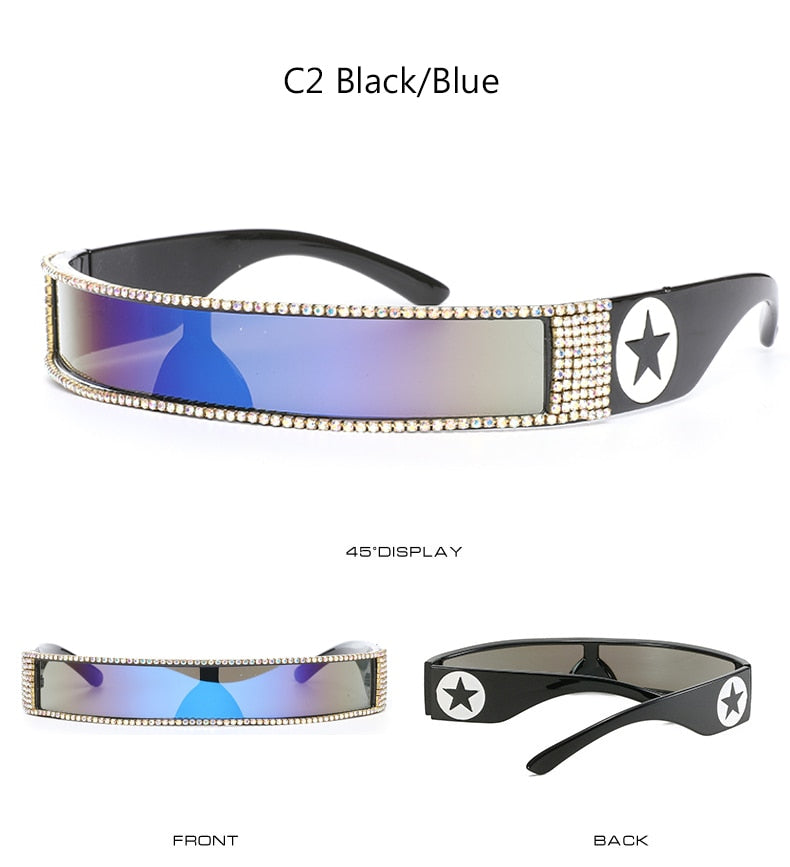 Unisex UV400 One Piece Steampunk Mirror Diamond Crystal Sunglasses - Unisex Sunglasses - DYAVOR®