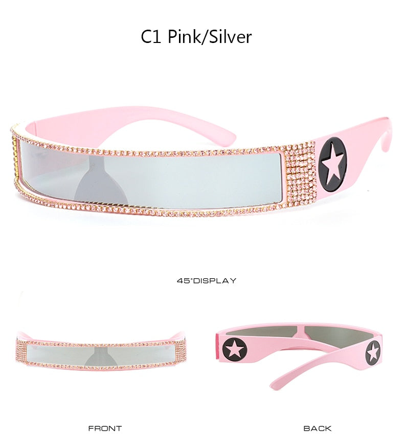 Unisex UV400 One Piece Steampunk Mirror Diamond Crystal Sunglasses - Unisex Sunglasses - DYAVOR®