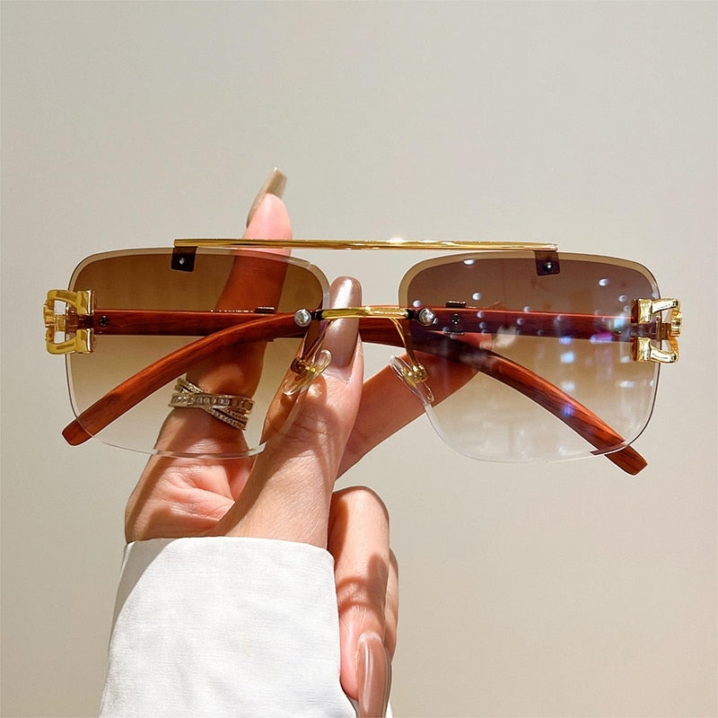 Unisex Oversized Rimless Gradient Double Bridge Retro Sunglasses - Unisex Sunglasses - DYAVOR®