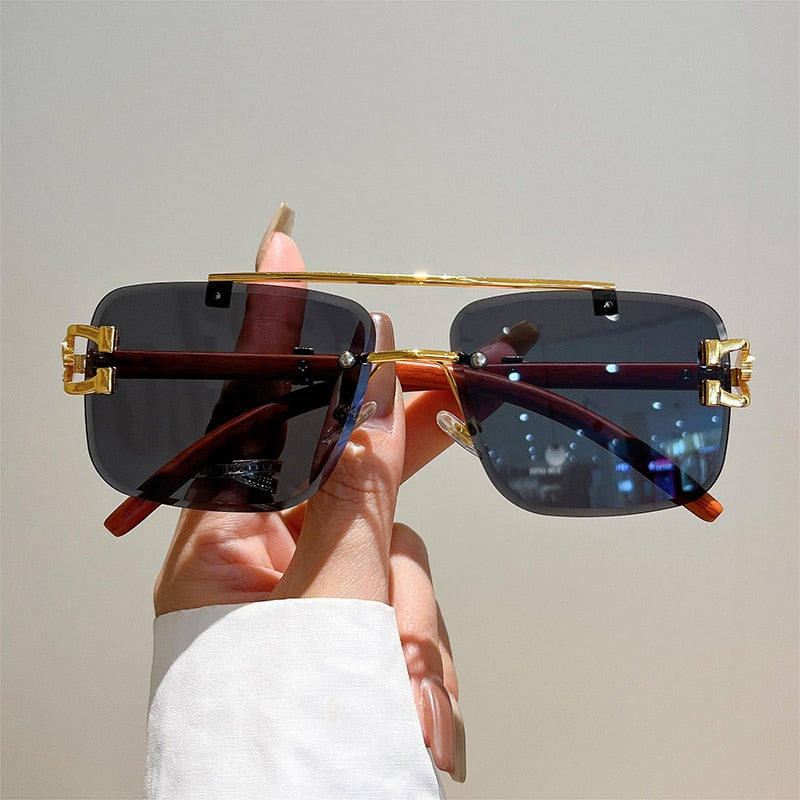 Unisex Oversized Rimless Gradient Double Bridge Retro Sunglasses - Unisex Sunglasses - DYAVOR®