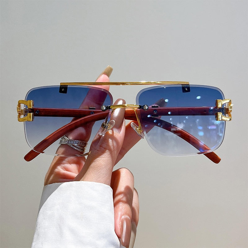 Unisex Oversized Rimless Gradient Double Bridge Retro Sunglasses - Unisex Sunglasses - DYAVOR®