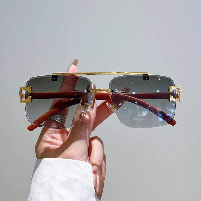 Unisex Oversized Rimless Gradient Double Bridge Retro Sunglasses - Unisex Sunglasses - DYAVOR®