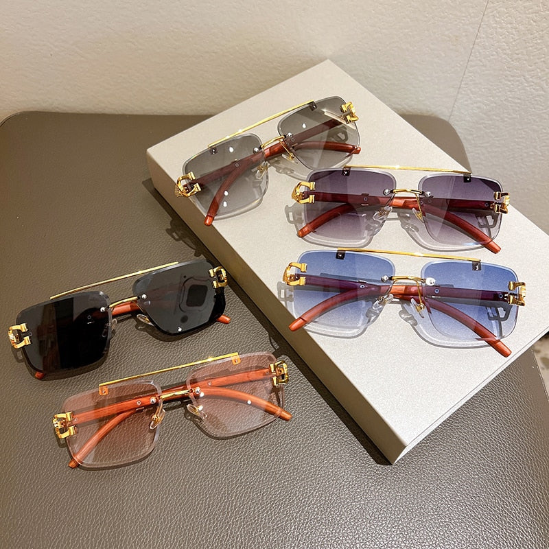 Unisex Oversized Rimless Gradient Double Bridge Retro Sunglasses - Unisex Sunglasses - DYAVOR®