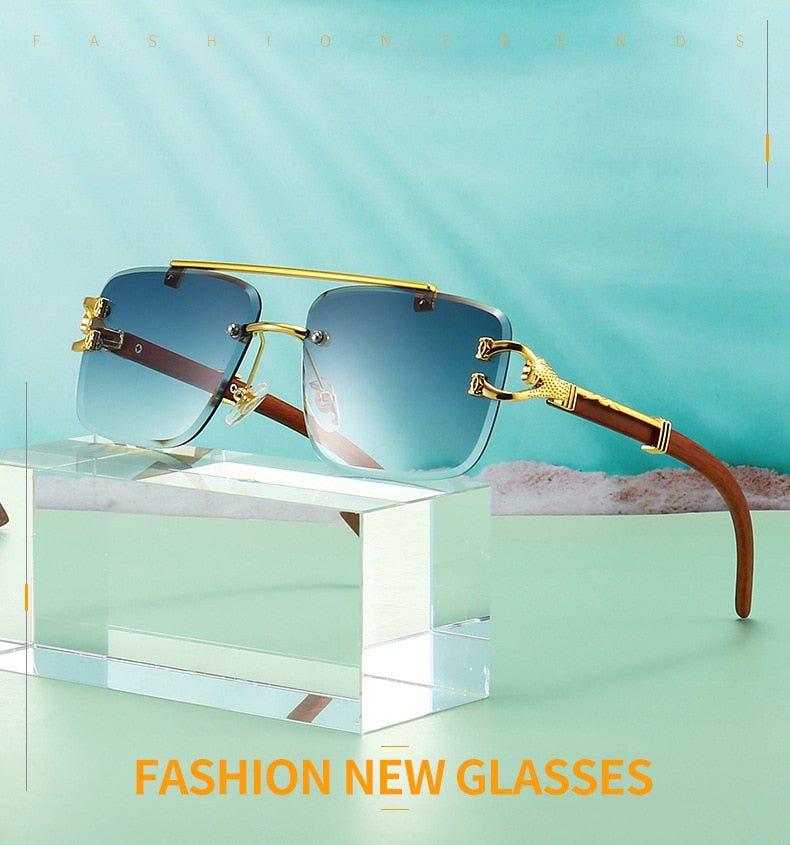 Unisex Oversized Rimless Gradient Double Bridge Retro Sunglasses - Unisex Sunglasses - DYAVOR®