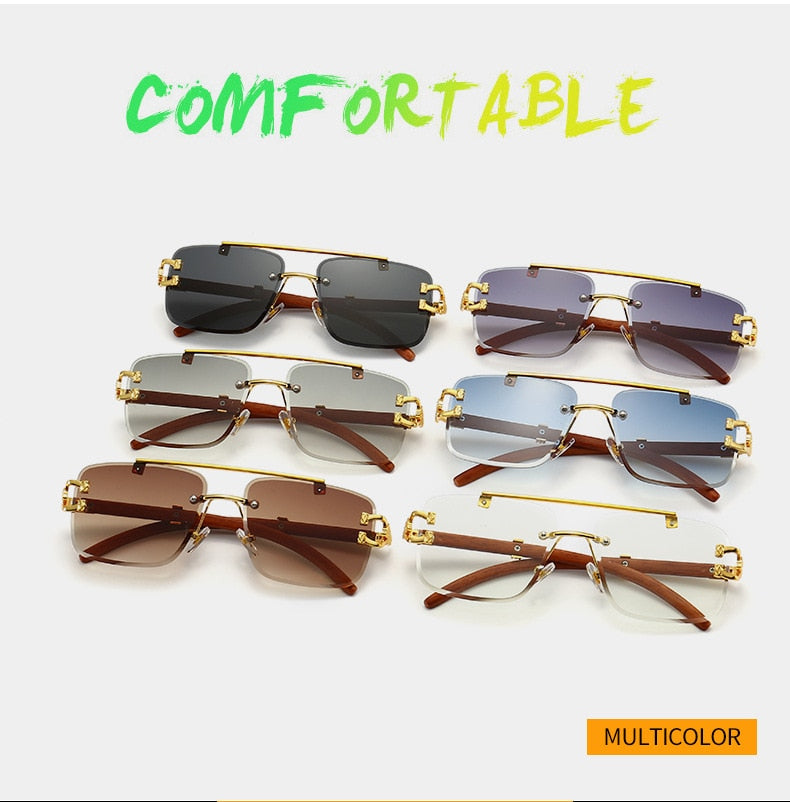 Unisex Oversized Rimless Gradient Double Bridge Retro Sunglasses - Unisex Sunglasses - DYAVOR®