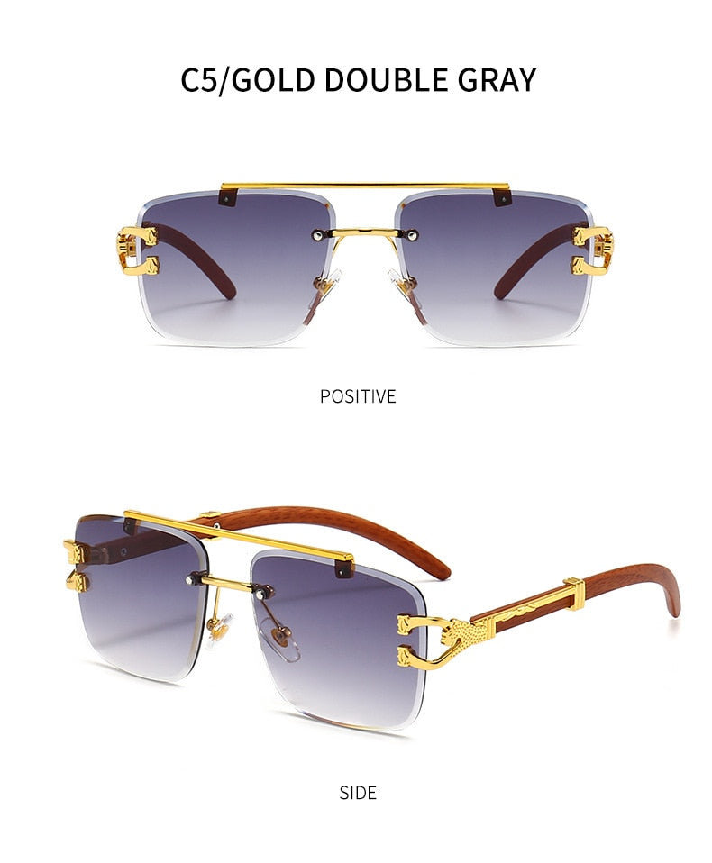 Unisex Oversized Rimless Gradient Double Bridge Retro Sunglasses - Unisex Sunglasses - DYAVOR®
