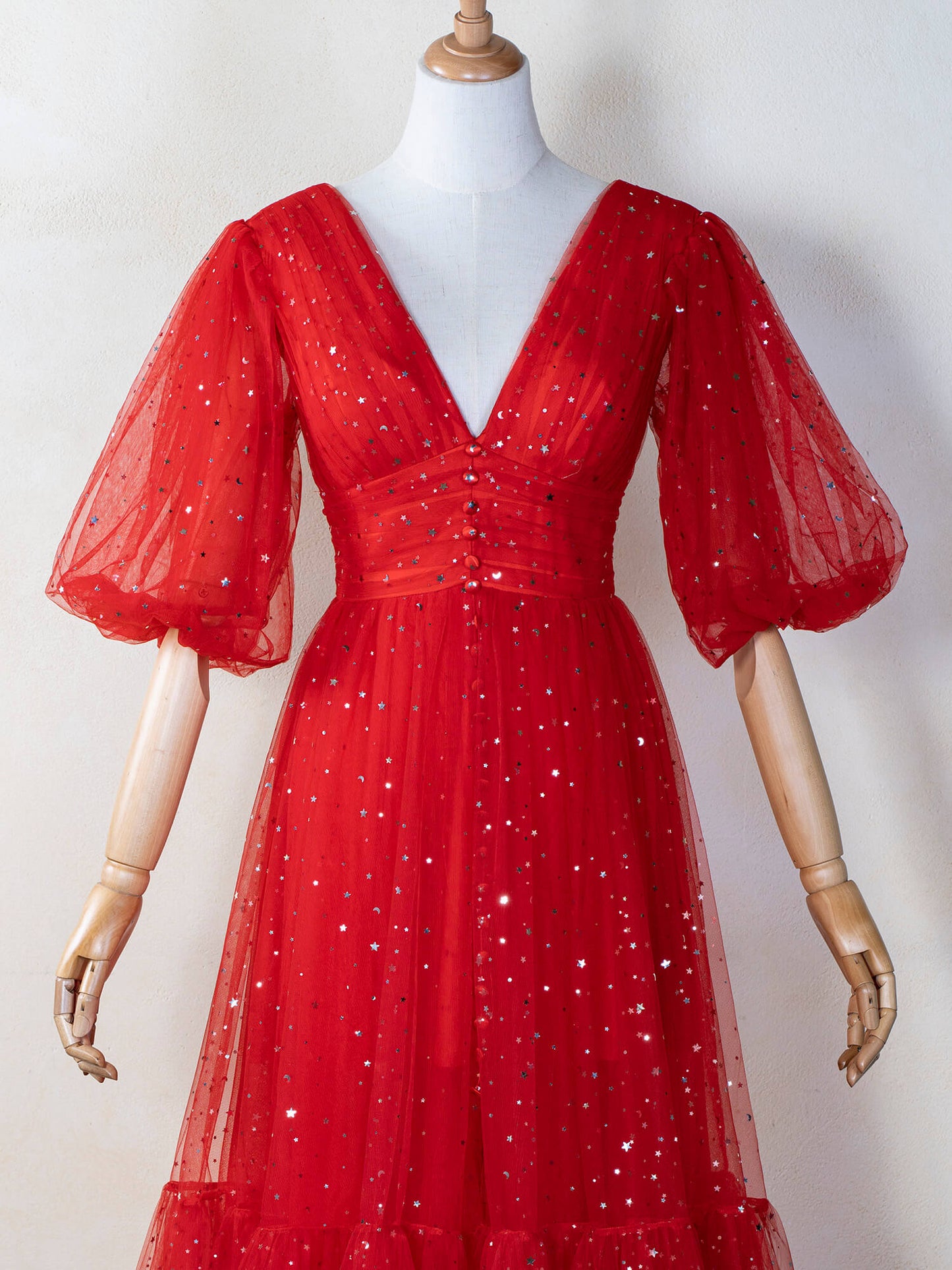 V-neck Glitter Tea Length Tulle Prom Dress - Prom Dresses - DYAVOR®