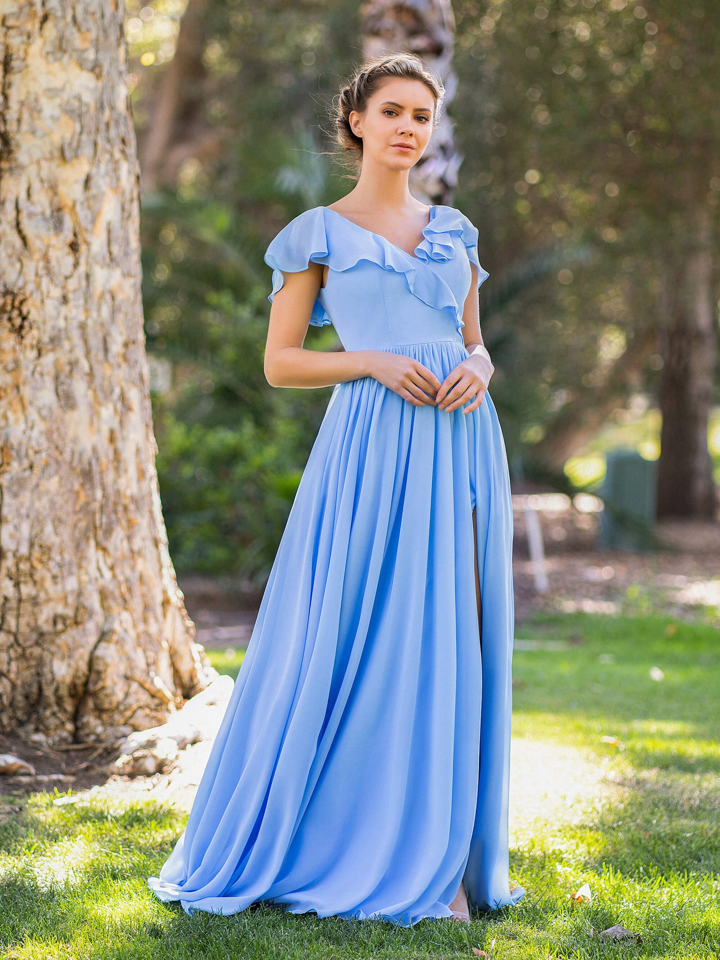 V-neck Asymmetric Top Chiffon Floor Length Dress - Prom Dresses - DYAVOR®