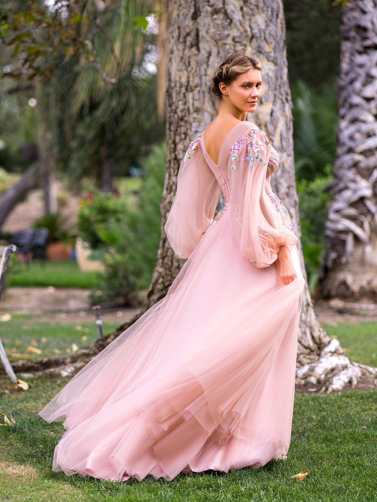 V-neck Embroidery Sequin Floor Length Tulle Prom Dress - Prom Dresses - DYAVOR®