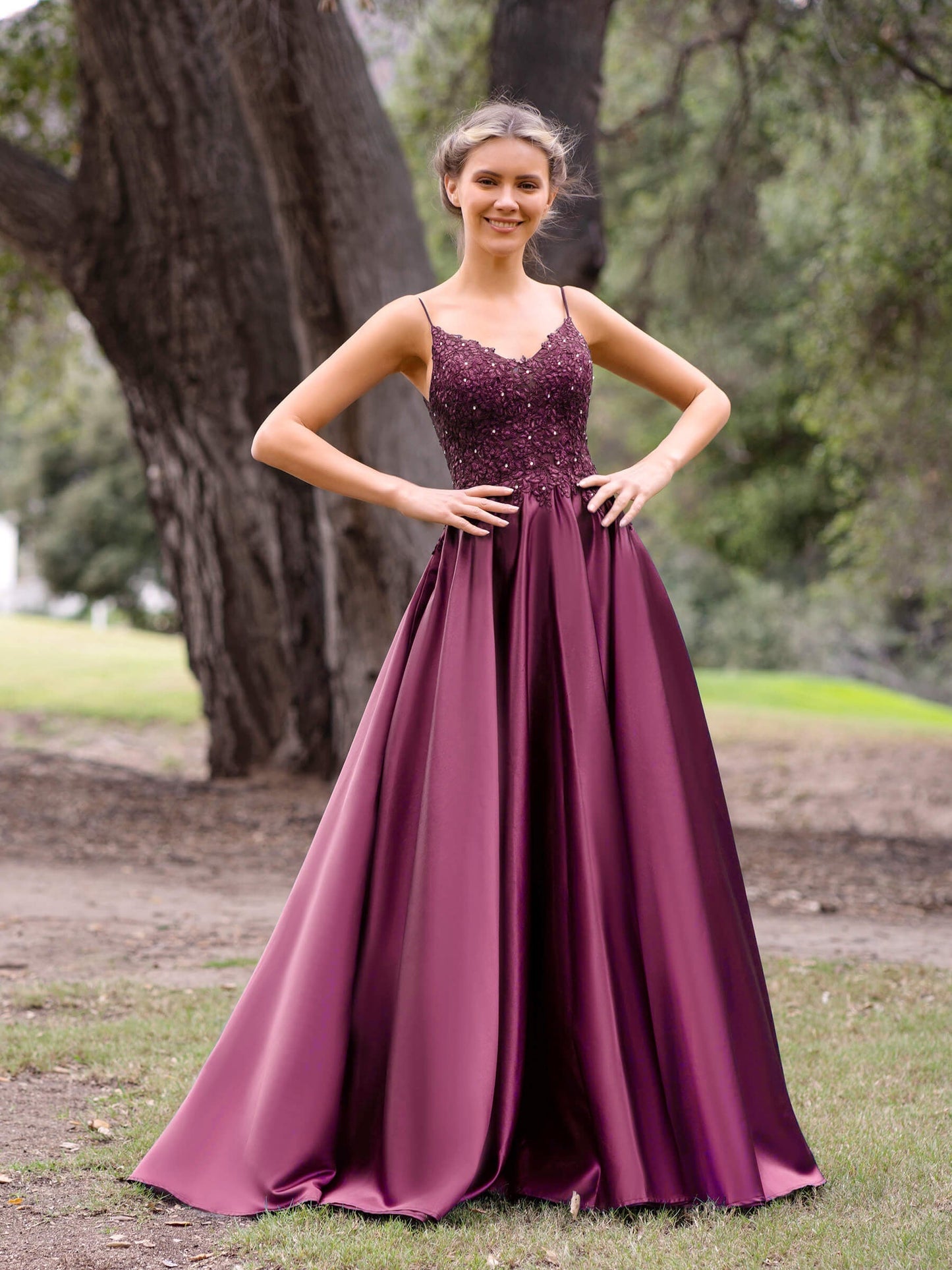 V-Neck Lace Stain A-Line Floor-length Evening Dress - Prom Dresses - DYAVOR®