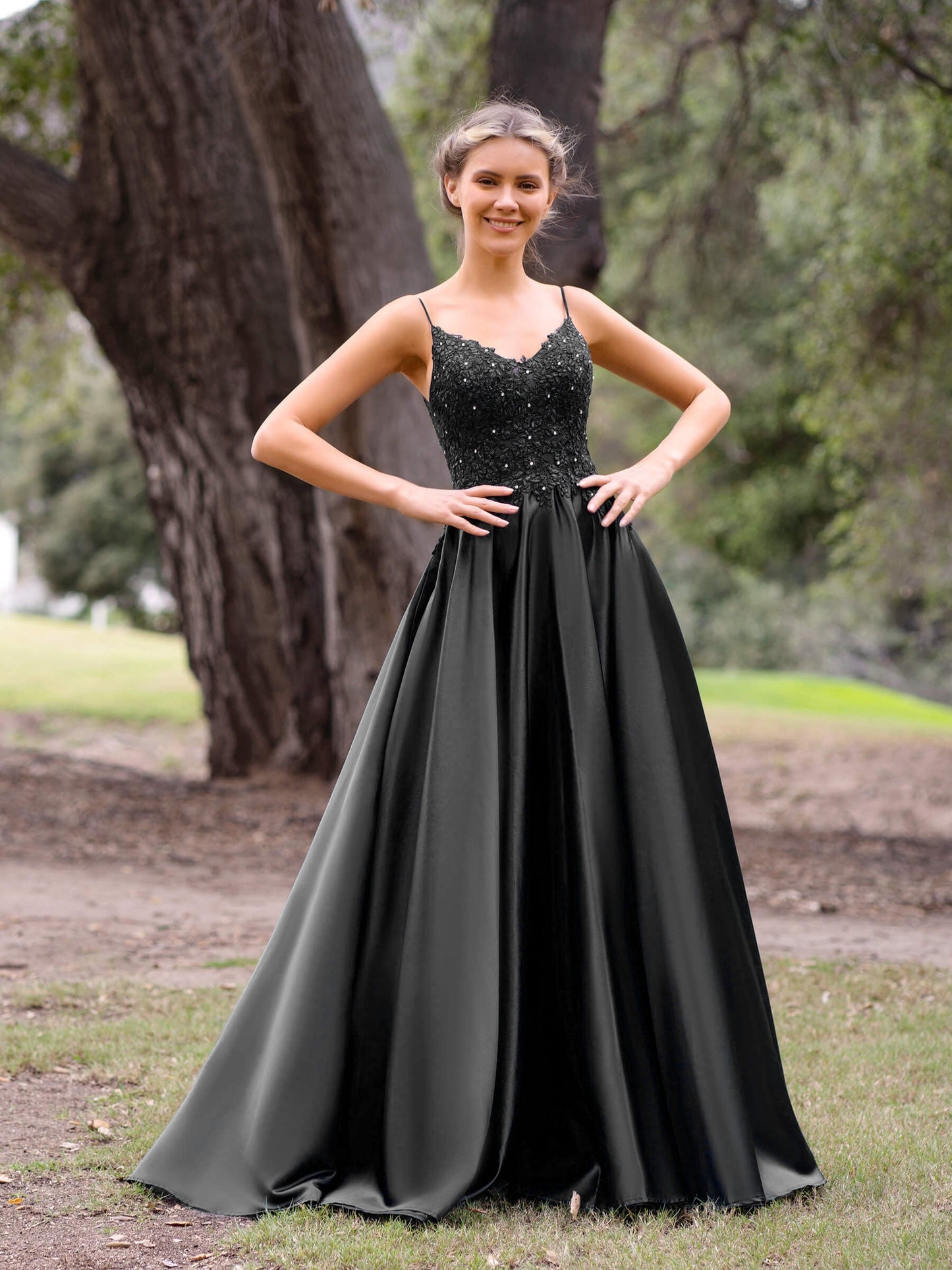 V-Neck Lace Stain A-Line Floor-length Evening Dress - Prom Dresses - DYAVOR®