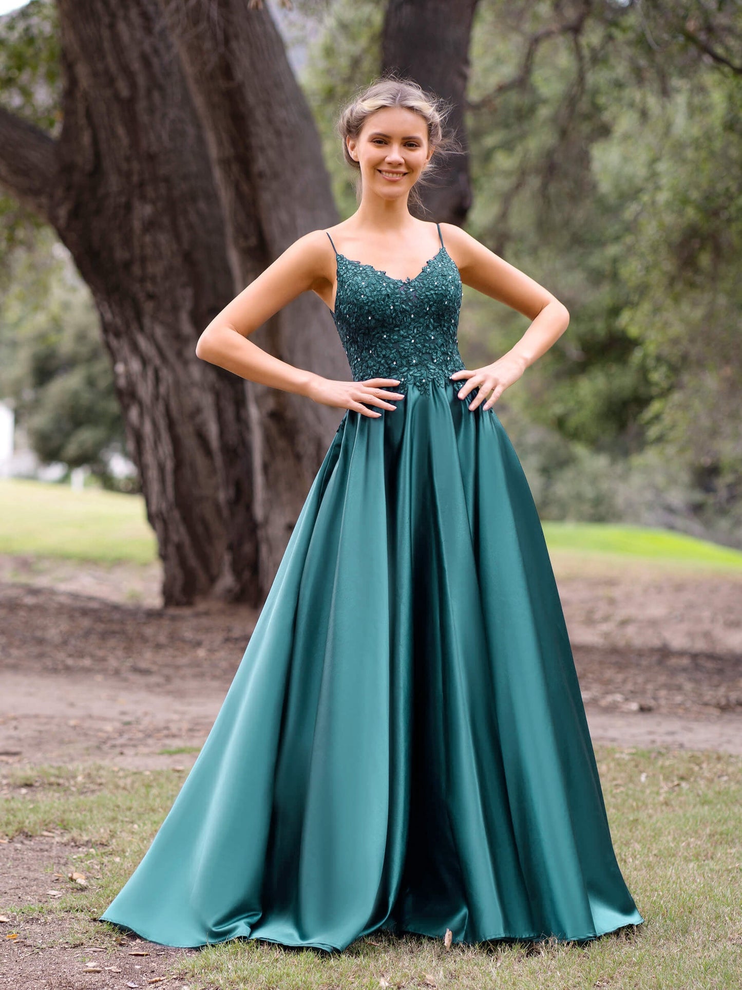 V-Neck Lace Stain A-Line Floor-length Evening Dress - Prom Dresses - DYAVOR®
